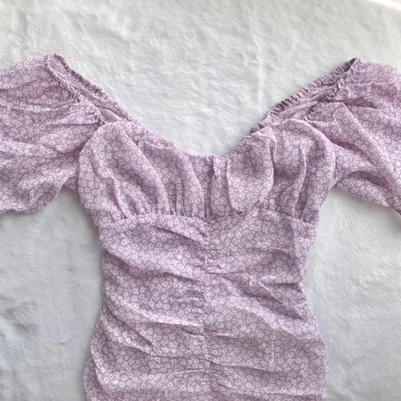 NWT Red Dress Boutique Purple Puff Sleeve Dress w/ Lace Up Open Back - Picture 7 of 16